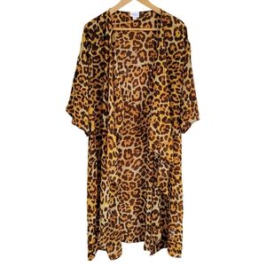 Lularoe Chiffon Kimono Womens Size Medium Leopard Print Open Front 3/4 Sleeve